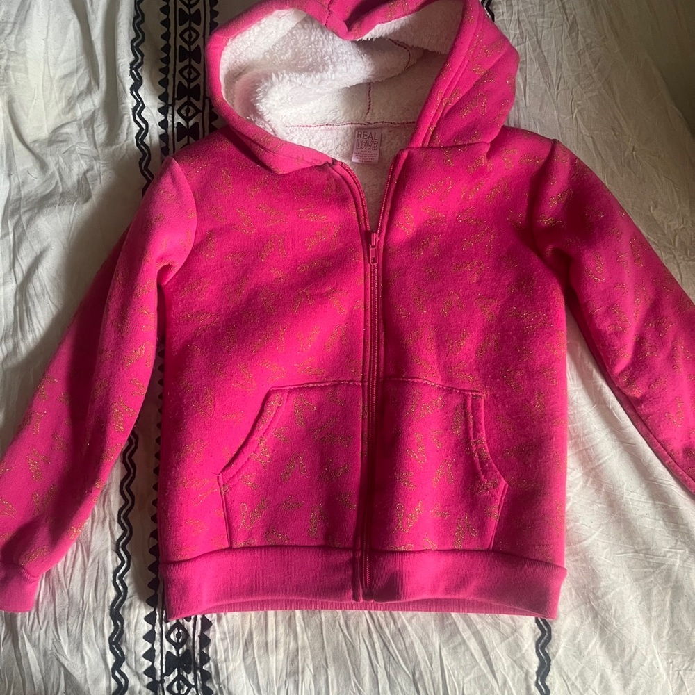 Real Love Pink Glitter Kids Hoodie size 6X
